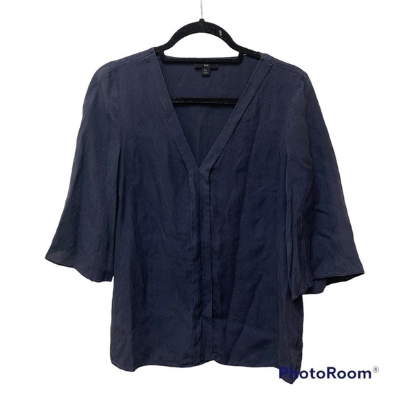 J.CREW 365 Navy Blue V-Neck Hammered Silk Blouse - Picture 2 of 9